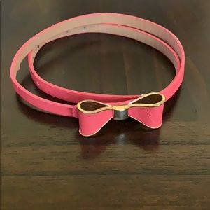 Pink Skinny Waist belt with Metal Bow